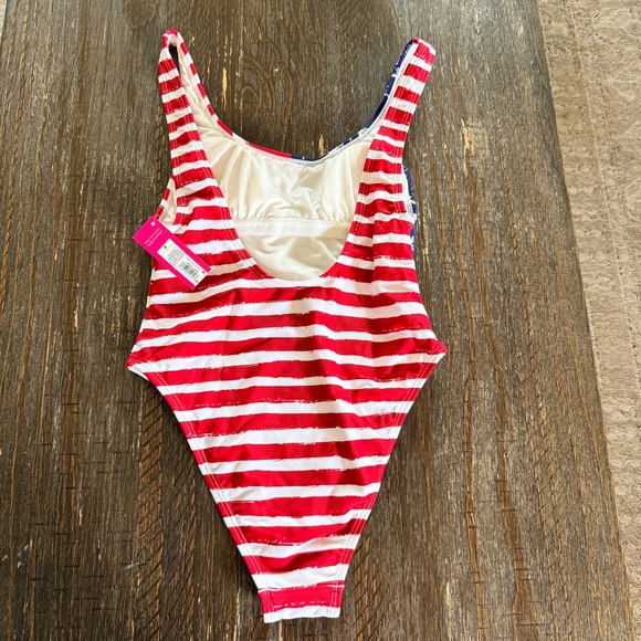Xhilaration Women’s USA Women’s Red, White & Blue Flag One-Piece Swimsuit - Picture 3 of 4
